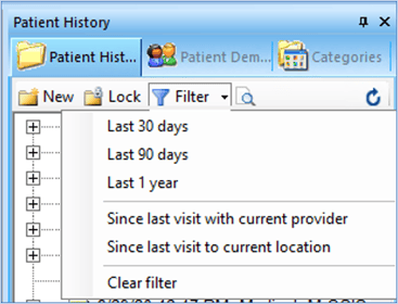 NextGen Filter Encounters on Patient History Toolbar