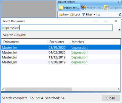 NextGen Search Documents on History Toolbar