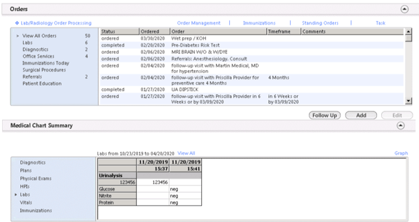 Orders & Medical Chart Summary