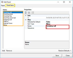 Panel Items Incoming Call