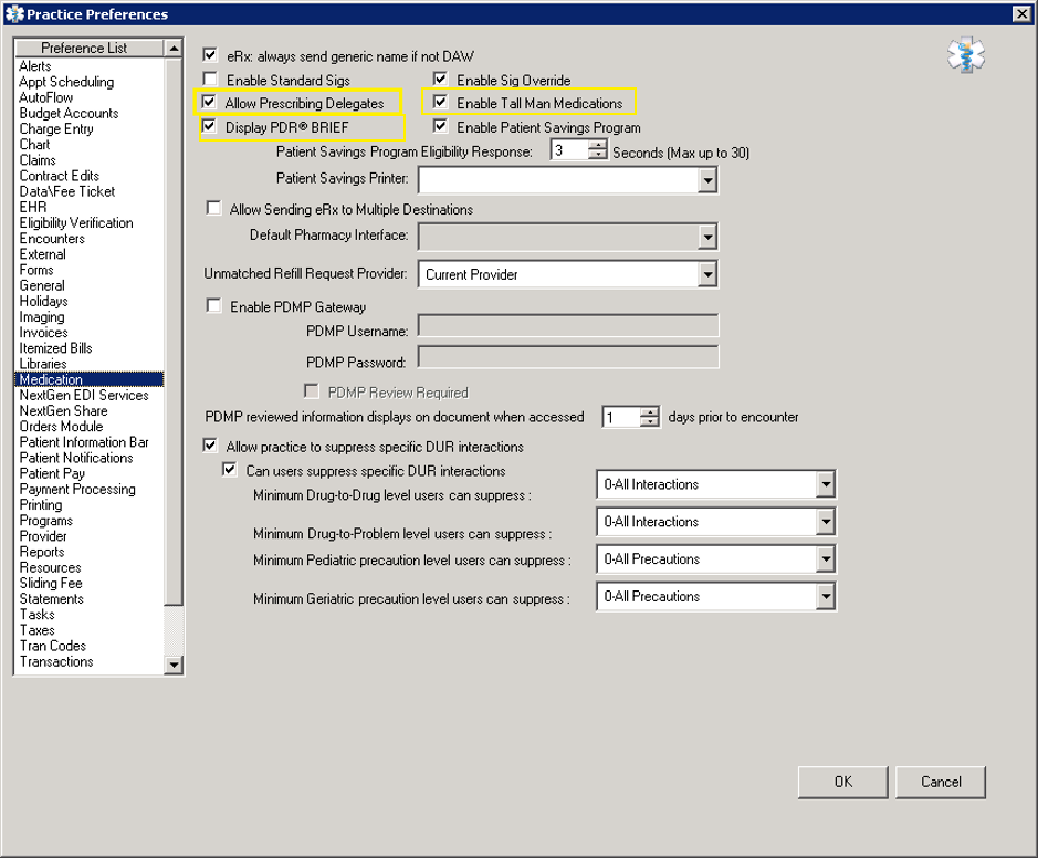 Practice Preference Screen