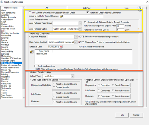 Practice Preferences All Tab