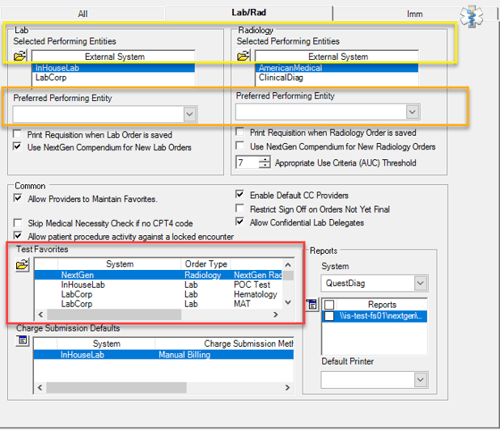 Practice Preferences LabRad Tab