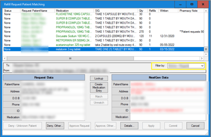 NextGen Unmatched Refills Module Access Filter